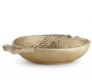 Bol en métal doré artisanal de qualité supérieure avec une poignée en forme de branche unique, parfait pour la décoration de maison moderne et luxueuse - Product Image 1