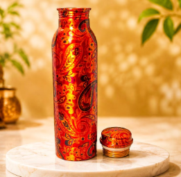 Premium Grade Pure Copper Flask Smooth Glossy Finish Printed Decorative Artwork <b>Metallic</b> Gloss Leakproof Screw <b>Top</b> - Product Image 5