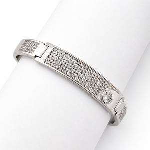 925 Sterling <b>Silver</b> Diamond Cubic Zirconia Bracelet High Polish Modern <b>Mens</b> Unisex <b>Bangle</b> for Wedding Party Daily Wear Gift - Product Image 2