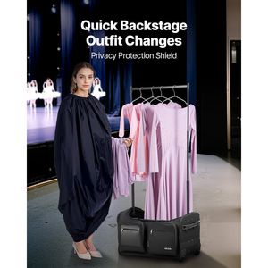 Sac de danse à roulettes de 23 pouces avec porte-vêtements et port USB, solution de rangement de danse réglable en hauteur avec protection de la vie privée - Product Image 4