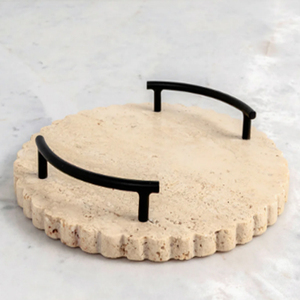ถาดหินอ่อนลายสแกลลอปพร้อมหูจับโลหะ ถาดหินอ่อนสุดหรู - Product Image 1