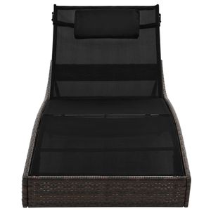 Chaise longue en polyrotin marron et noir avec structure en acier et tissu Textilene, chaise longue d'extérieur durable - Product Image 3