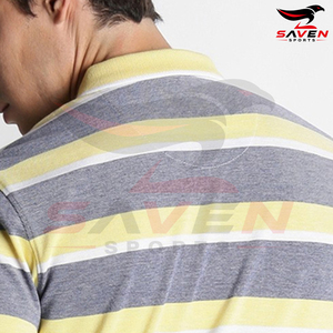 Polo rayé pour homme, fournisseur OEM ODM, manches courtes, jaune gris, coton, chemise de golf avec logo imprimé personnalisé - Product Image 5