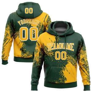 Sweat à capuche sportif personnalisé, nouveau design, vert or-blanc, motif abstrait 3D à effet de pinceau, vente en gros directe pour l'industrie - Product Image 1