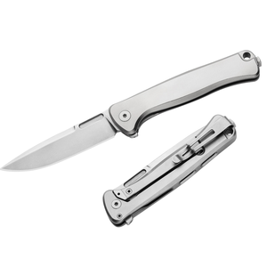 Couteaux pliants gris argenté avec manche métallique lisse, lame finition satinée, clip ceinture pour le camping, la randonnée et le transport quotidien - Product Image 6