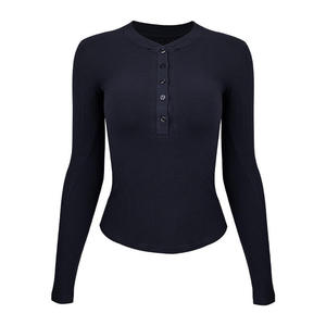 Spring Summer <b>Women's</b> Slim Fit Long Sleeve Yoga <b>Top</b> Retro <b>Henley</b> Neck Running Training Workout Fitness Sportswear T Shirt - Product Image 6