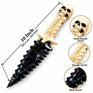 Handgefertigtes schwarzes Obsidianmesser mit cremefarbenem Totenkopfgriff, handgeschliffene Steinblattklinge, gotischer Fantasy-Dolch, dekoratives Sammlerstück - Product Image 2