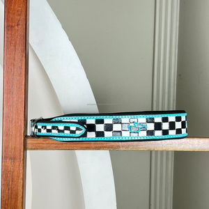 ปลอกคอสุนัขดีไซน์ลายตารางหมากรุกหนังแท้อุปกรณ์เสริมสำหรับสุนัขขนาดเล็กขนาดกลางขนาดใหญ่ - Product Image 4