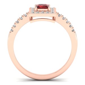 Bague REYES de haute qualité en or massif 14 carats, pierre précieuse grenat rouge taille princesse 0,31 carat avec halo de diamants, pour femme, bijoux fins - Product Image 4