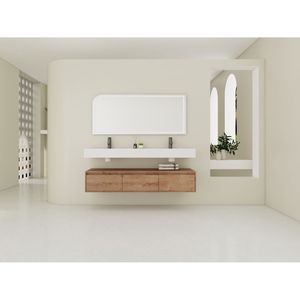 60-Inch Wall Mounted <b>Bathroom</b> <b>Vanity</b> with Double Resin Sink Soft Close Drawer Float Mounting Design - Product Image 2