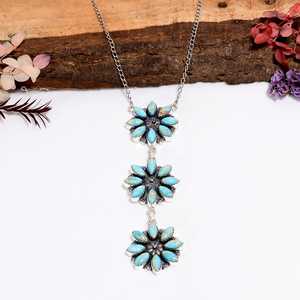Blue Sea Sediment Jasper Floral <b>Necklace</b> Sterling Silver <b>Boho</b> Statement Jewelry Handmade Gift for Her Pendant - Product Image 3