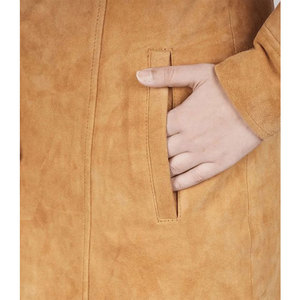 Abrigo de Cuero de Gamuza Genuina para Mujer, Corte Clásico Entallado, Chaqueta Trench de Longitud Media con 4 Botones - Product Image 5