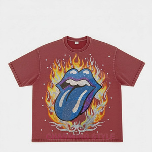 T-shirts personnalisés en gros 100% coton, coupe ample, motif 'Birthday Queen' pour hommes, avec transferts thermiques en strass - Product Image 1