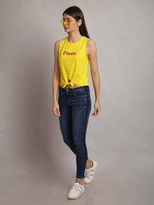 Débardeur jaune sans manches pour femme, col rond, en coton tricoté, décontracté, idéal pour l'été – Meilleure vente - Product Image 1