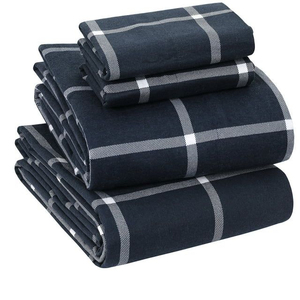 Parure de lit en coton à carreaux 4 pièces 300 fils/cm² tissée respirante toutes saisons pour la maison style minimaliste lavable en machine - Product Image 1