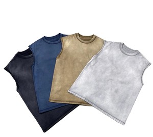 Débardeur en coton lourd respirant pour homme, lavage à l'acide, côtelé, broderie 3D, streetwear, col rond, coupe ample, court, boxy - Product Image 5