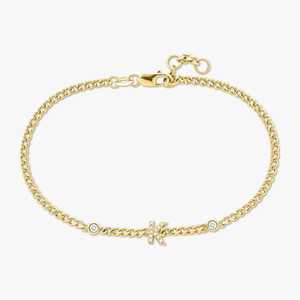 Diamond <b>Initial</b> <b>Bracelet</b> Luxury Dainty Minimalist Custom Letter Cuban Chain Charms 14K 18K Solid Gold Adjustable 7 inch Length - Product Image 3