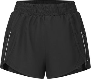 Shorts Deportivos de Cintura Alta para Mujer, de Secado Rápido, con Forro de Malla y Bolsillos con Cremallera - Product Image 1