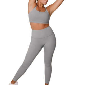 OEM Custom Two-Piece High Elastic Fitness <b>Yoga</b> Wear <b>Set</b> Women Solid Sport Leggings Gym Suit Elastic Waist Seamless Trending - Product Image 1