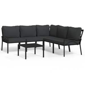 Ensemble de salon de jardin noir avec structure en métal, 6 places, résistant aux intempéries, mobilier d'extérieur au design contemporain - Product Image 2
