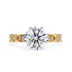 แหวนเพชรทรงกลม 2 กะรัต ขายดีที่สุด พร้อมเพชรเม็ดกลมด้านข้าง ทองคำแท้ 14K แหวนหมั้น เครื่องประดับคุณภาพสูง - Product Image 2