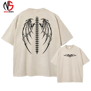 Men's <b>Acid</b> Washed T-shirts Oversized <b>Drop</b> Shoulder O-Neck Solid Pattern Streetwear with Customized Logo Printing OEM Service - Product Image 4