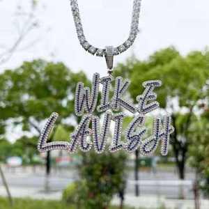 Pendentif Lettre Luxueux Wike en Argent 925 avec Strass en Cristal Sertis, Breloque Unisexe Hiphop - Product Image 2