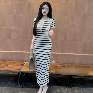 Robe longue élégante et décontractée pour femme, unie, lavable, confortable, taille naturelle, pour polo en soie à manches courtes - Product Image 4