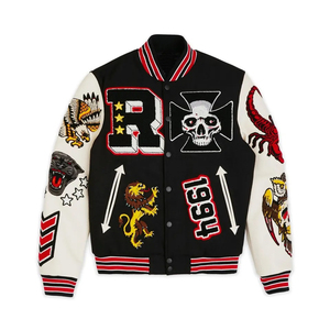 <b>Men</b> Custom Logos On Blue Varsity <b>Jackets</b> With White Sleeves And Stripes Casual Autumn Wear - Product Image 4