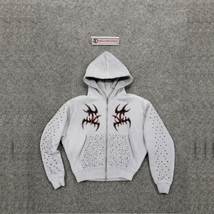 Sweat à capuche zippé oversize gris clair moderne, streetwear unisexe épais, style vintage Y2K brodé, vêtement de mode polyvalent de qualité supérieure - Product Image 5