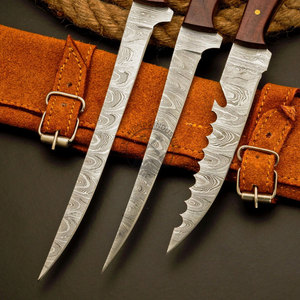 3 Pc Handmade Damascus Steel Flexible Blade Fillet <b>Knife</b> <b>Set</b> Rosewood Handles 6"/7"/8" Blade Lengths Ambidextrous Multi-Purpose - Product Image 3