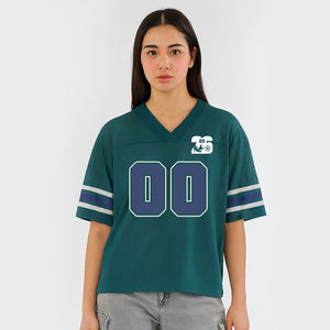 เสื้อฟุตบอลตาข่ายสีเขียวสำหรับผู้หญิง คอวี แขนสั้น หมายเลขสั่งทำ 00 ผ้าโพลีเอสเตอร์ระบายอากาศได้ดี ทรงหลวม ใส่ได้ทุกฤดู - Product Image 1