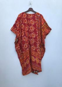 Caftán tradicional indio de algodón Kantha – Ropa bohemia hecha a mano para estar en casa y para la playa para mujeres - Product Image 5
