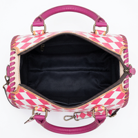 Sac de voyage de luxe portable en cuir véritable 100% avec motif losanges à carreaux rose et blanc et double poignée