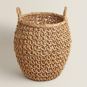 ตะกร้าหวายสานด้วยมือม้วนเก็บน้ำผักตบชวาสำหรับห้องครัวและห้องนั่งเล่น - Product Image 4