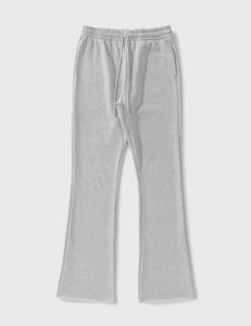 Men's Grey Acid Wash Straight Flare Fleece Midweight Knitted Casual <b>Wide</b> <b>Leg</b> Sweatpants - Product Image 1