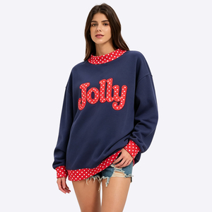 Sudadera con Capucha Bordada Vintage Personalizada al por Mayor para Mujer, Suéter Navideño con Apliques Frontales y Letras Estampadas para Invierno - Product Image 4