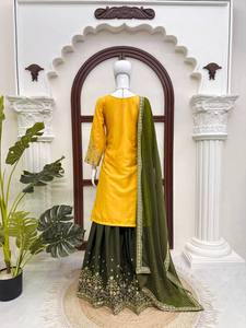 Ensemble Salwar Kameez en Georgette Brodé Bicolore avec Dupatta pour Mariage et Fêtes - Tenue Femme - Product Image 2
