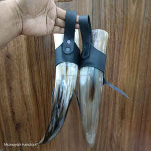 Haute sur demande belle qualité corne à boire de boeuf avec support en cuir qualité naturelle haute vente polie pour une utilisation de fête au bureau à domicile - Product Image 6