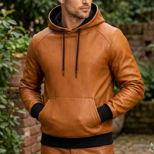 Sweats à capuche en cuir légers pour hommes, style streetwear, disponibles dans toutes les tailles, sweats à capuche en cuir personnalisés pour hommes, mode hiver. - Product Image 2