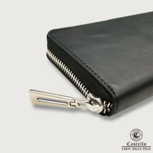 Hot Pick Castello New Design Genuine Cowhide Soft Leather Long Zip Unisex <b>Wallet</b> Black Dark Brown Men's Women's Polyester - Product Image 4