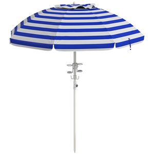Ombrellone da Spiaggia Blue Stripe 5.7 con Regolazione Inclinazione, Altezza Regolabile, 2 Portabicchieri, Ganci, Ventilazione e Volant - per Viaggi - Product Image 2