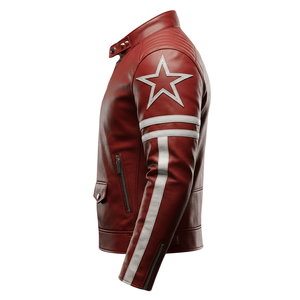 Blouson de motard en cuir rouge pour homme Paul Phoenix, style cosplay, avec broderie étoile et bandes de course, vente en gros, usine OEM - Product Image 5