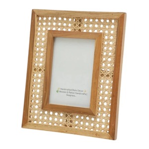 Handmade Rustic Wooden Photo <b>Frame</b> Rectangular Tabletop Decor Natural <b>Wood</b> Seagrass Weave Pattern Vertical Orientation - Product Image 1