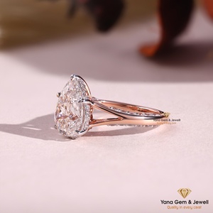 Anillo de Oro Sólido de 14K, Color E, Claridad VVS2, Corte Pera Elegante, Regalo Precioso para Novia, 3.00 Quilates, Diamante Cultivado en Laboratorio con Certificación IGI CVD - Product Image 2