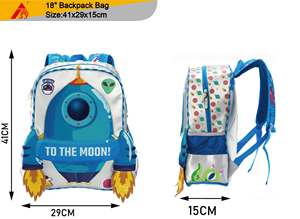 Sac à dos scolaire 3D Rocket pour enfants, antivol, tendance, imperméable, en polyester avec panneau dorsal en maille confortable, doublure en nylon, unisexe - Product Image 2