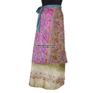 Indian Vintage 2 Layer <b>Magic</b> Hippie Sari Silk Wrap Skirts for <b>Beach</b> Wear 2 Layer Reversible <b>Magic</b> Silk Saris Wrap Long Skirt - Product Image 1