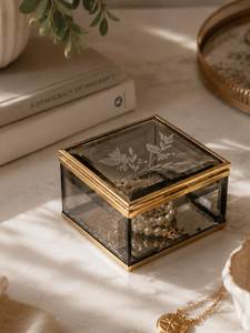Boîte à bijoux en verre biseauté noir, faite à la main et personnalisée, avec cadre métallique pour organiser les bijoux, boîte de rangement en métal et verre - Product Image 5