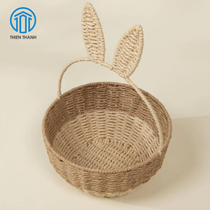 Panier en jonc de mer fait main avec oreilles de lapin, panier de rangement pour lapin, organisateur de jouets pour enfants, décoration de Pâques, vente en gros - Product Image 2