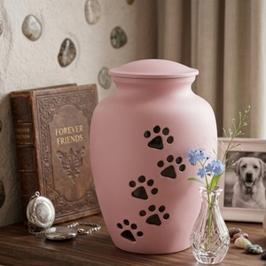 Pink Aluminium <b>Pet</b> Memorial Urn Paw Print Cremation <b>Ashes</b> <b>Keepsake</b> Vase Remembrance Tabletop Decor - Product Image 2